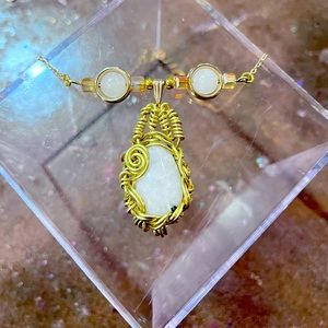 Moonstone Pendant & Bead Necklace